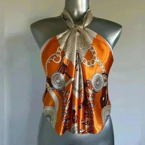 🆕Luxury  Satin Scarf Top - Picture 1 of 13